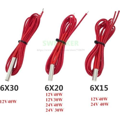 SWMAKER 1pcs 3D Printer 12V/24V 30W/40W 6x20mm 6x30mm 6x15mm Ceramic Heater Cartridge -heating tube RepRap
