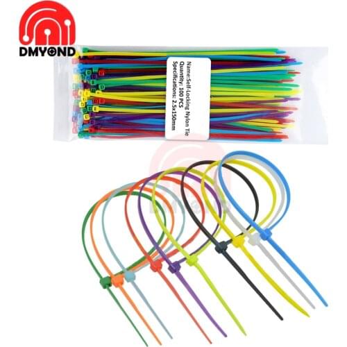 100pcs Colorful 10 Color Self-locking Nylon Cable Ties 2.5x200mm 2.5x150mm 2.5x100mm Cable Plastic Wire Zip Binding Wrap Straps