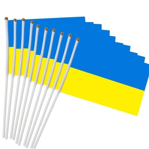 14x21cm 10pcs Ukraine small flag hand waving flags with Plastic Flagpoles NC018