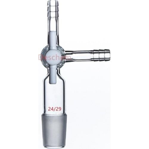 24/29,3-Way,PTFE Stopcock,Glass Flow Control Adapter,With Side Hose Connection
