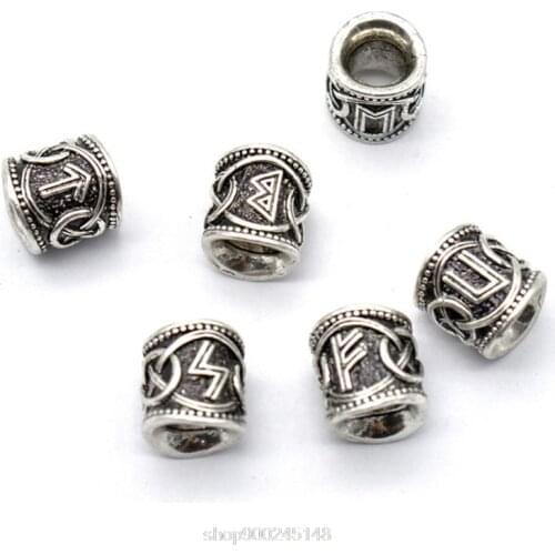 24Pcs Vintage Silver West Coast Paracord Norse Viking Rune Metal Beads DIY Antique Bracelet Hair Beards N16 20 Dropshipping