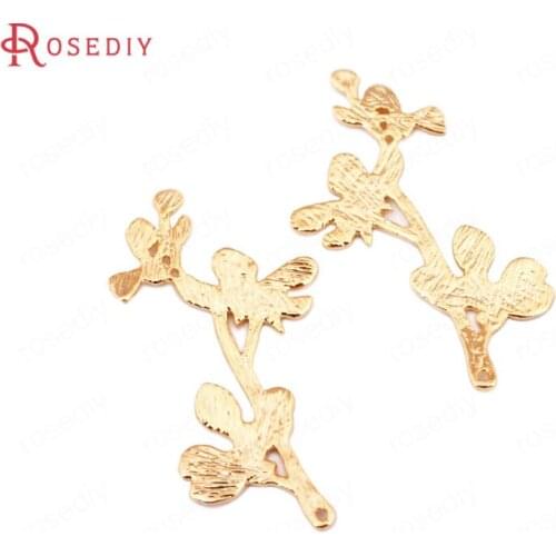 33582-G)10PCS 35x18MM 24K Gold Color Brass Flower Branch Charms Pendants Jewelry Making Supplies Diy Findings Accessories