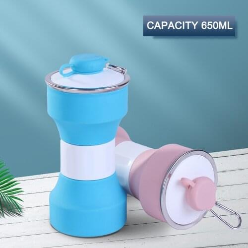 650ml Portable Silicone Folding Water Bottle Mini Outdoor Sports Bicycle Drinkware Telescopic Cups with Hanging Buckle