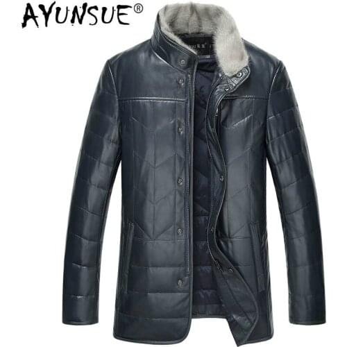 AYUNSUE Genuine Leather Jacket Men Sheepskin Coat Mens Down Jacket Winter Mink Fur Collar Slim Real Leather Jackets TX-114098