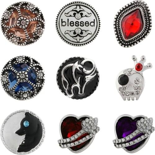 Blessed Love Rhinestone Flower 20mm Metal snap button jewelry DIY bracelet KD1033