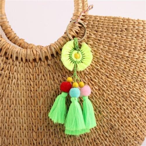 1pc Purple Green Blue Tassel With Colorful Pompons Handbag Accessorise Boho Style Keychains For Women Keyring Jewelry