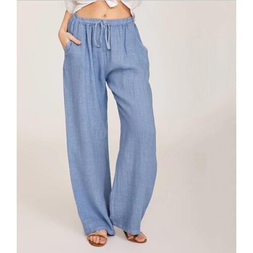 Women Solid Casual Fashion Pant Summer Pants High Waisted Loose Wide Straight Leg 2021 New Casual Homewear Ladies Trousers