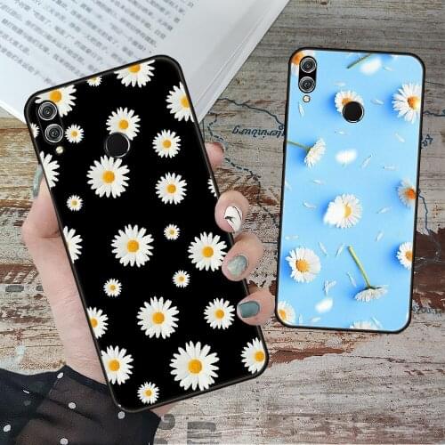 Phone Case For Huawei Honor 9X 10 9 20 8X 8A 8S 7X 7A i A Pro Play Lite Black Cover Coque Fashion Back Art Floral Daisy Flowers