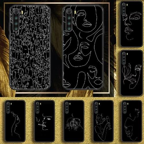 Art Line Fashion Black Phone case For Xiaomi Redmi Note 7 7A 8 8T 9 9A 9S 10 K30 Pro Ultra black 3D coque painting waterproof