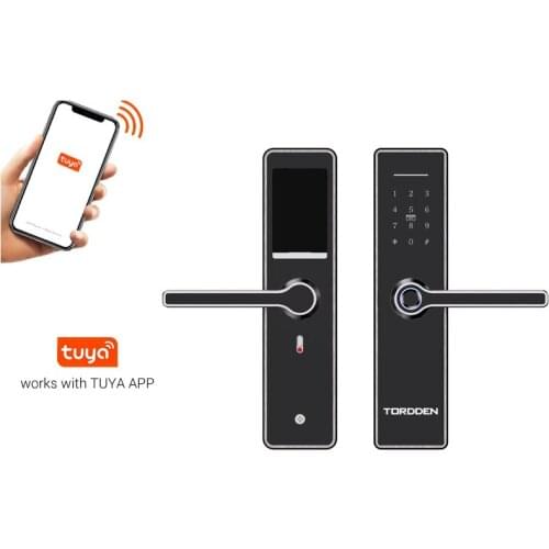 TORDDEN Tuya Biometric Fingerprint Security Intelligent Smart WiFi APP Password Electronic Door Lock 304 Stainless Steel H58