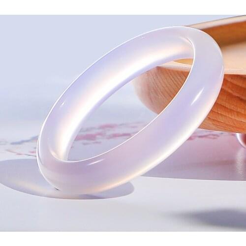 Hot Selling Natural Chalcedony Lavender Purple Agate Ice Jade Bracelet Girl Round Bar Bangles for Women 54-64mm
