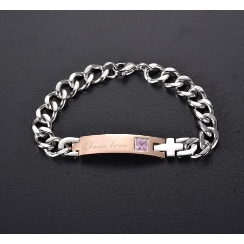 IJL0178 Name Necklace Personalized Stainless Steel Bracelets For Women Men ID Bracelet Inlay Zircon Stone Lover Couple Bracelet