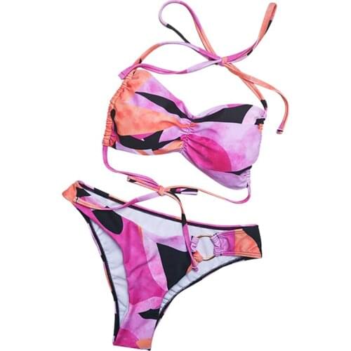 Swimwear Fashion Women Bikini, Sling Swimsuit, Dye Print Low Waist Beach Pool Party Thong Adjustable Straps 2 Pieces Wear