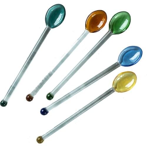 Small Glass Spoon Heat-resistant Coffee Dessert Spoon Multicolor Teaspoon Honey Long Handle Spoon Christmas Gift