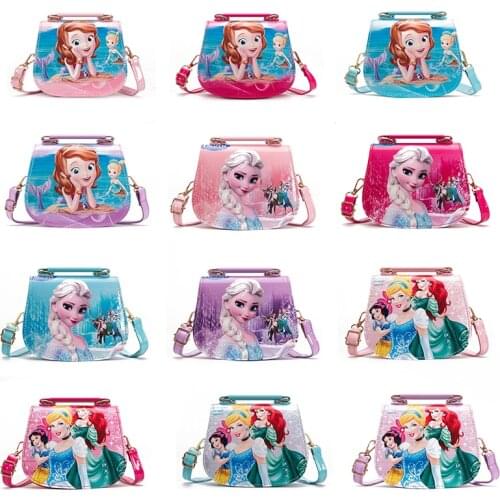 Disney Frozen Small Bag Elsa Snow White Bell Mermaid Printed Shoulder Bag Cartoon Anime Princess Coin Purse Girls Messenger Bag