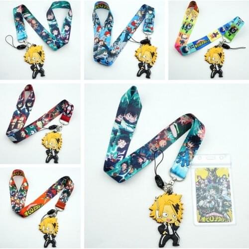 Cute Kaminari Denki Lanyard for USB ID Card Mobile Phone Straps Webbing Anime My Hero Academia Key Chains Neck Straps Gift