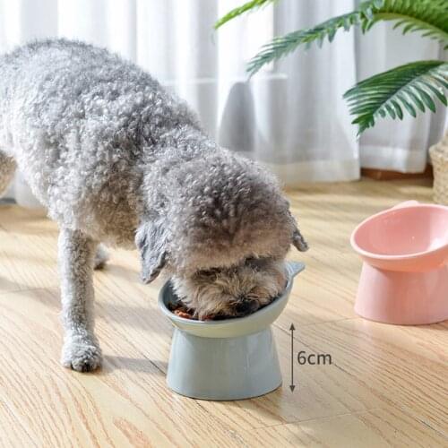 High Foot Pet Bowl Oblique Mouth Cat Food Feeder Neck Protector Cat Dog Food Bowl Non-slip Binaural Pet Feeding Container