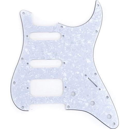 Musiclily Pro 11-Hole Round Corner HSS Guitar Strat Pickguard for USA/Mexican Stratocaster Open Pickup, 4Ply White Pearl