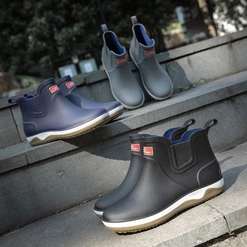 Mens Non Slip Rain Boots Platform Ankle Rainboots 2021 Summer Slip on Rain Shoes Male Winter Add Cotton Waterproof Work Shoes