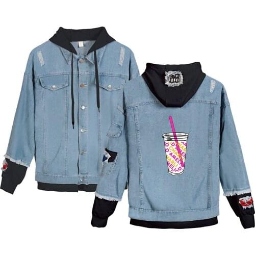New charli damelio merch Denim Jacket Ice Coffee Splatter Jackets Men Women Internet celebrity Charli DAmelio Fashion Denim coat
