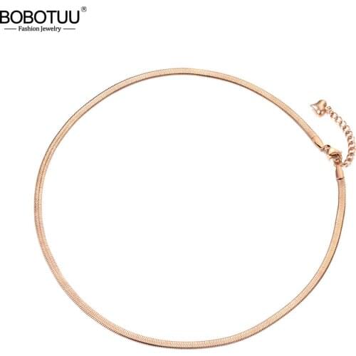 BOBOTUU New Arrival Sample Rose Gold Color Jewelry Stainless Steel Snake Chain Thin Necklaces For Women Chirstmas Gift BN18065