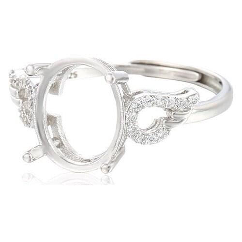 Ring Setting for 10x12mm Oval Cabochons Ring Base White Gold Plated 925 Silver Zircon Adjustable Ring Blank SR0185