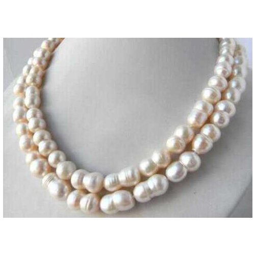 2Strands 10mm 18'' White Double Baroque Freshwater Pearl Necklace