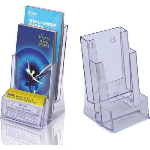 3 grid Clear Acrylic Business Card Holder Brochure Desk Bank Office Card Pamphlet Display Stand Credit Holder Transparent M U5O0