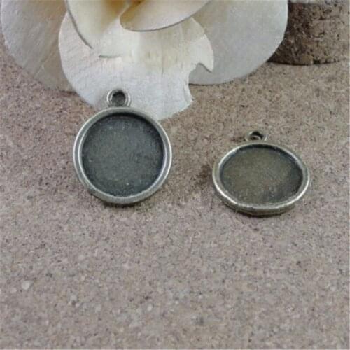 RONGQING 100pcs/lot Antique Bronze 14mm Double-Sided Pendant Cabochon Base 14mm Jewelry Findings for DIY