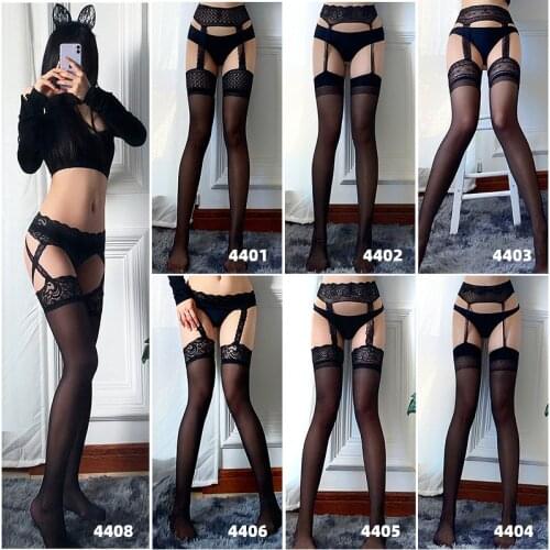 Sexy Stocking Lace Soft Top Thigh High Stockings + Suspender Garter Belt Lingerie Womens Tights Black Pantyhose medias de mujer