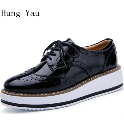 Women Shoes Genuine Leather Casual Oxford Flat Shoes Platform Woman Walking 2018 Autumn Fashion Lace Up Low Heeled Skid