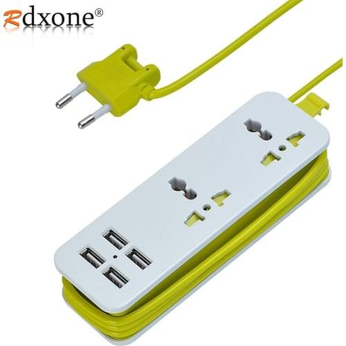 Travel Power Strip Extension Socket Outlet Portable EU Plug Surge Protector with 4 USB