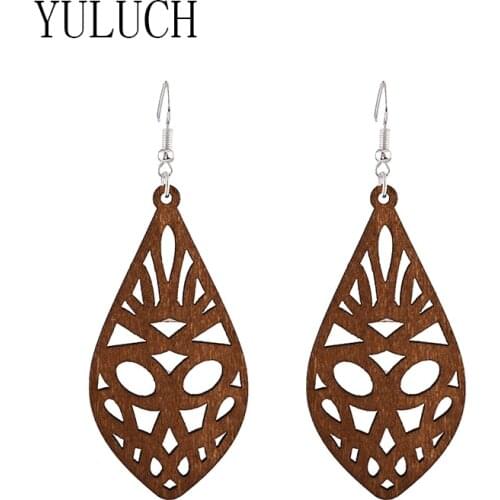 YULUCH Natural wood drop pendant earrings for women hollow wooden art pattern jewelry ladies party elegant simple accessories