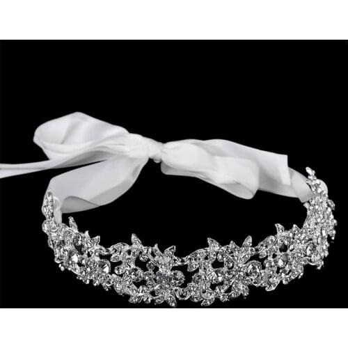Silver Color Crystal Bride Headband Prom Bridal Rhinestone Hairpiece Floral Wedding Head Piece For Women Accessories Jewelry