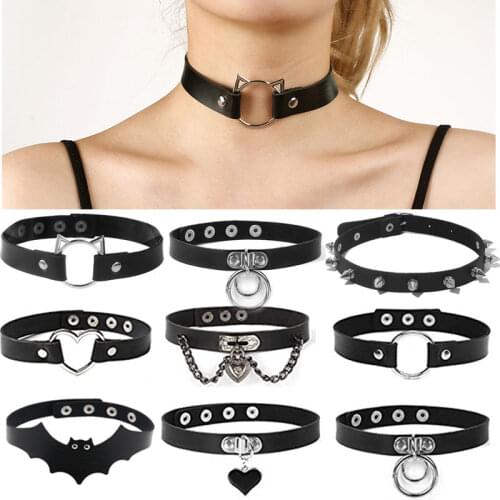 Black Punk Choker Collar Necklace For Women Pu Leather Goth Rivets Choker Necklace Pendiente Party Club Sexy Gothic Gilr Jewelry
