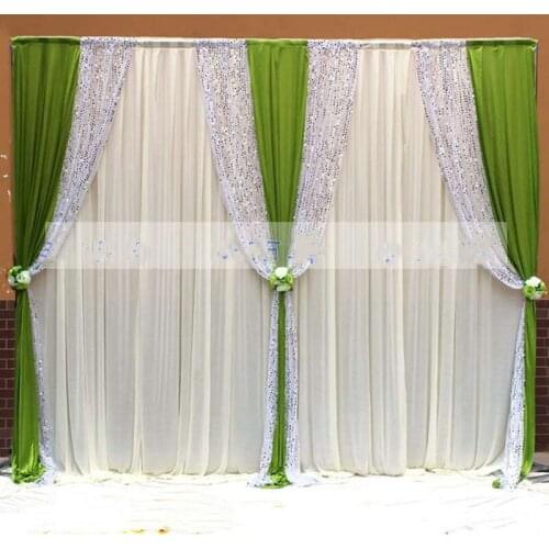10ftX20ft Luxury sequin edge wedding backdrop white curtain with Swags stage party birthday wall decoratons props