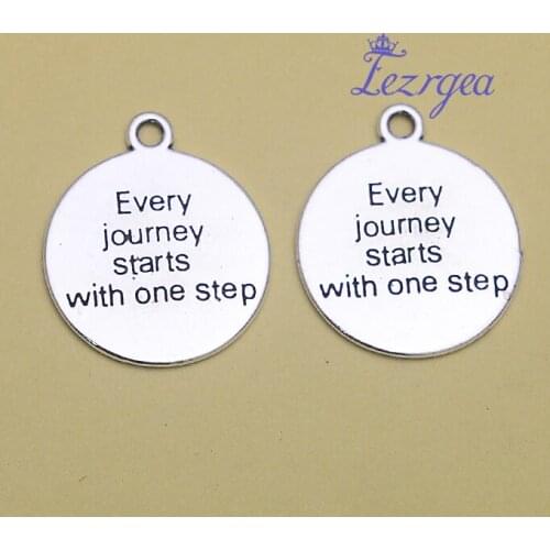 15pcs/lot--24x21mm, letter chams,Antique silver plated every journey starts with one step charms,DIY supplies