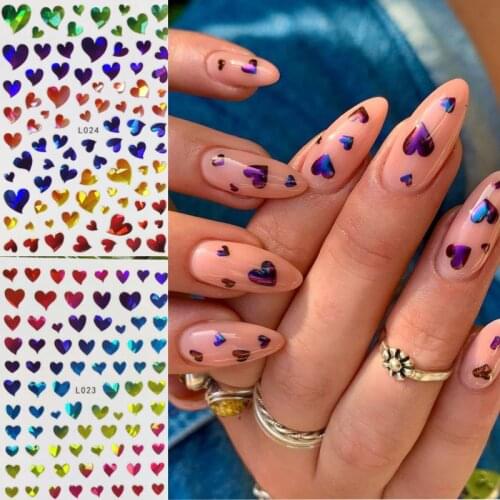 3D Nail Sticker Waterproof Shining Decals Stickers for Nails Beautiful and colorful Love Heart Nail decoration
