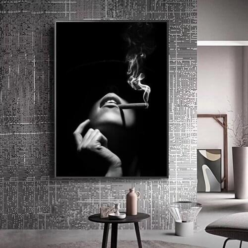 Black Canvas Art Smoking Women Print On Canvas Oil Painting Wall Art Posters and Prints Wall Pictures for Living Room Home Decor
