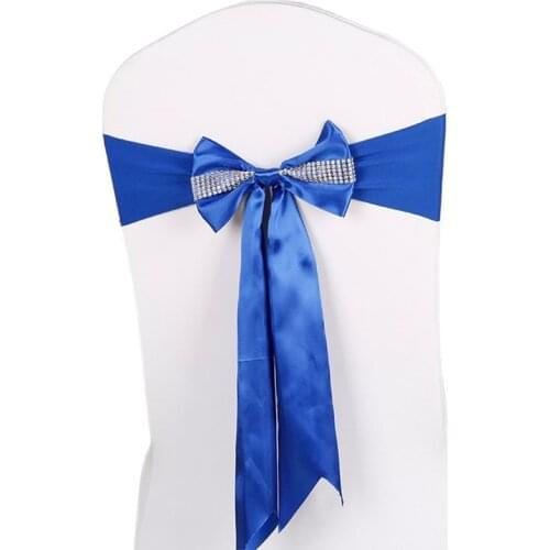 Elegant Chair Sashes Flower Stretch Free Fasten Bowknot Plus Diamond Fabric Light Home Knot Bow Cover Chaise Mariage Casamento