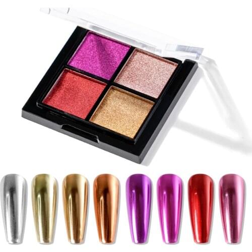 4 Colors Eyeshadow Palette Chrome Pigment Dust Decorations Nail Mirror Glitter Pressed Mirror Pigment Nail Glitter Powder Chrome