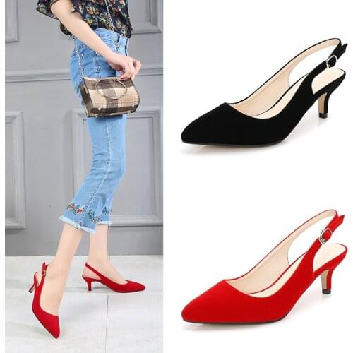 Kitten Heels Slingbacks 2" Height Pumps Plus Size 35-46 Drag Queen Trans Queer Pointy Work Court Red Suede Classic Women Shoes