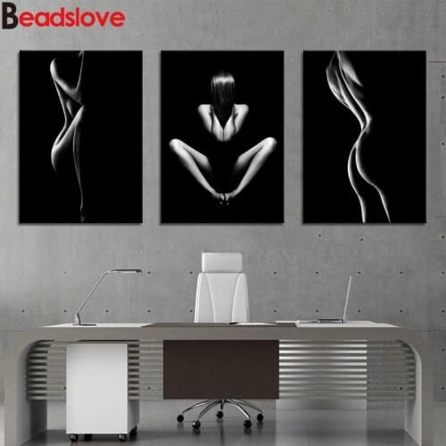 Sexy Women Body 3 piece Full square & round diamond painting 5d diy diamond embroidery painting Black White wall art