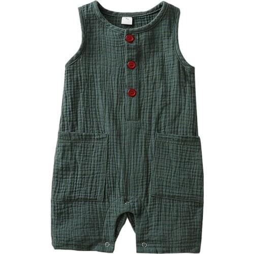 Newborn Infant Baby Girls Boys Romper Solid Linen Buttoned Romper Jumpsuit with Pockets Baby Outfits Summer Baby Clothes