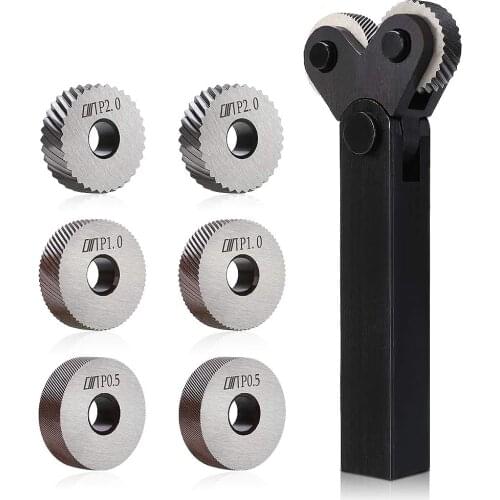 Onnfang 7PCS Knurling Tool 0.5/1/2mm Diagonal Dual Wheel Linear Knurl Set Steel Lathe Cutter Wheel Knurling Tool Holder Hob Set