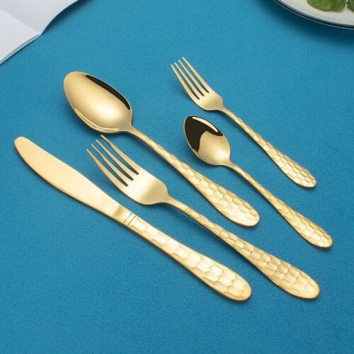 20pcs Western Cutlery Set 410 Stainless Steel Steak Fork Knife Tableware Gold Plated Dinnerware Complete Home Kitchen Flatware