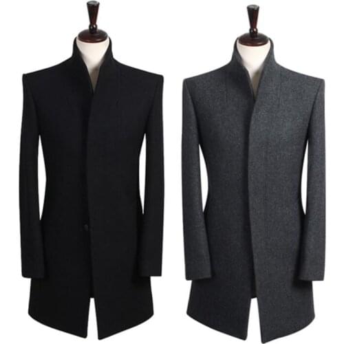 Single breasted woolen coat men trench coats long sleeves overcoat mens cashmere coat casaco masculino stand collar england