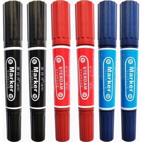 Bulk Logistics Courier Black/Blue/Red Colour Double Head Round Oblique Head Permanent Marker Pen Marker For Metal Can Add Ink