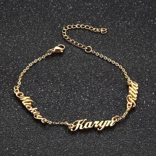 Personalized Three Name Bracelet Femme Stainless Steel Gold Color Custom Triple Name Bileklik Bracelets Pulseras Family Gifts