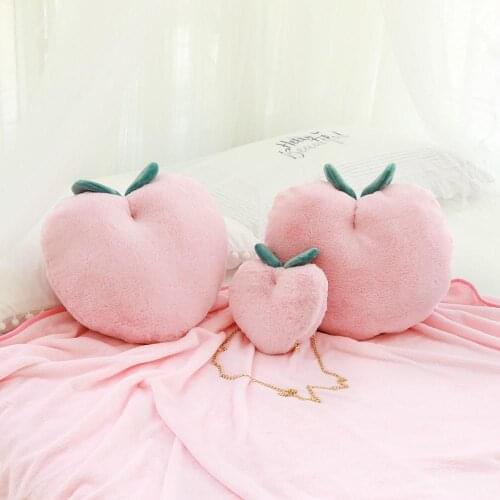 Faux Bunny Fur Fruit Pink Peach Cushion 40*35cm Stuffed Plant Plush Decor Pillow for Sofa Bed Chair Girls Birthday Gift